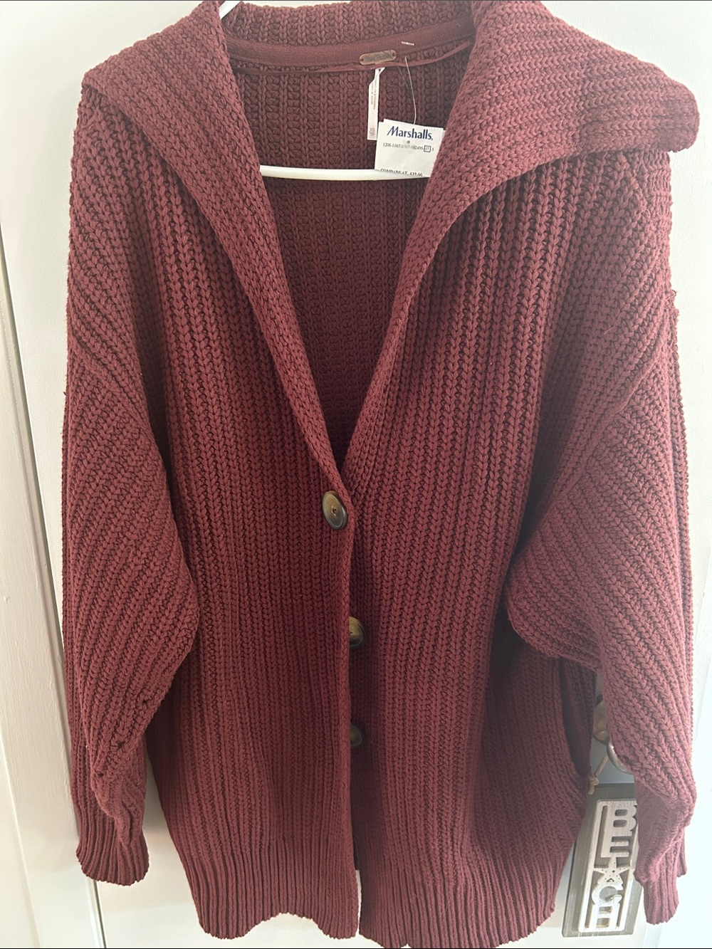 Free People Women's Wine Red Chunky Knit Cardigan